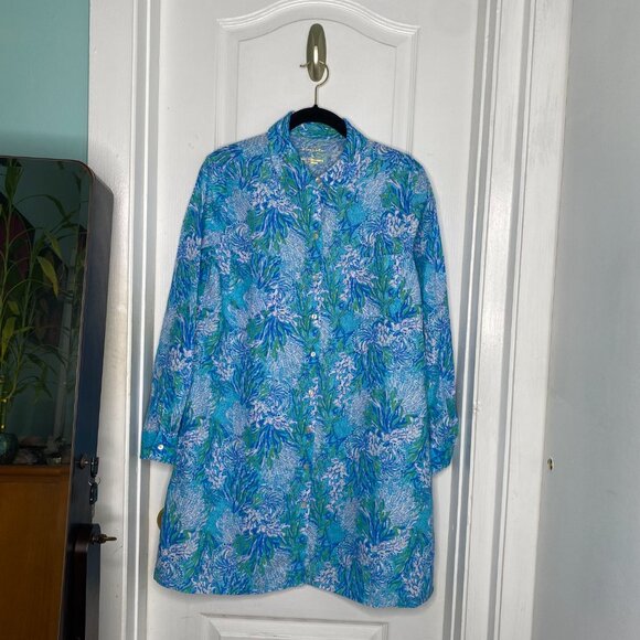 Lilly Pulitzer Blue & Green Women's Long Sleeve Button Down Tunic, Size S #352 - Picture 7 of 10